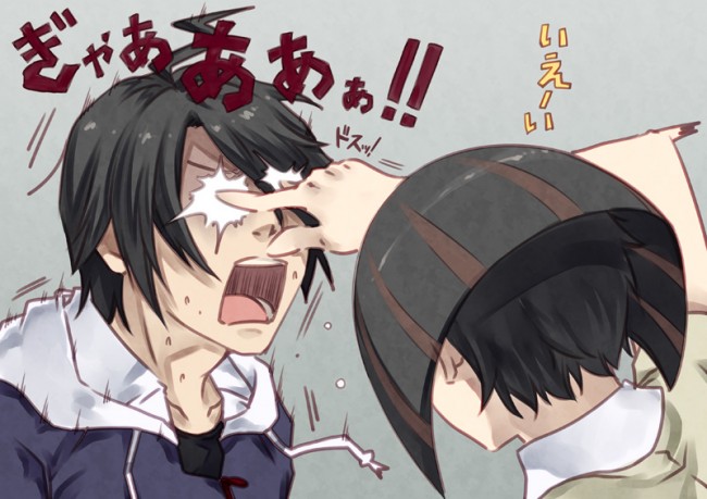 Kagenui pokes Araragi's eyes