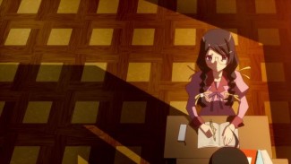 Bakemonogatari 01 Tsubasa with Koyomi in Classroom