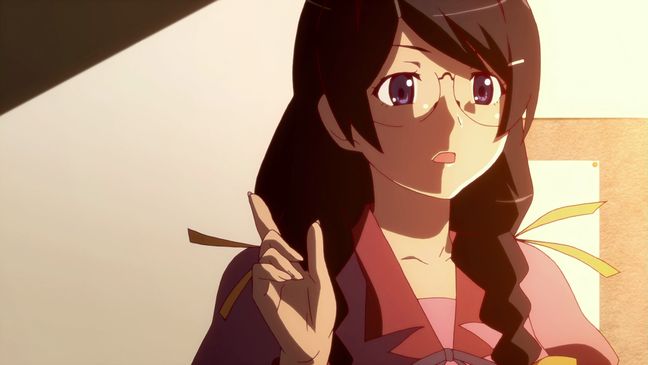 Bakemonogatari 01 Tsubasa wags finger